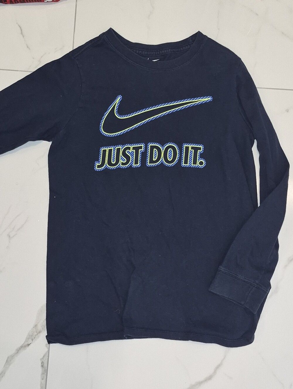 Nike Navy Long-Sleeve 'Just Do It.' Tee with Neon Accent